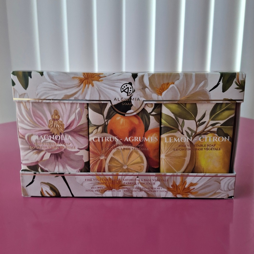 Alchimia Soap Italy Fine Vegetable Soap 3-Bar Gift Set Magnolia Citrus Lemon